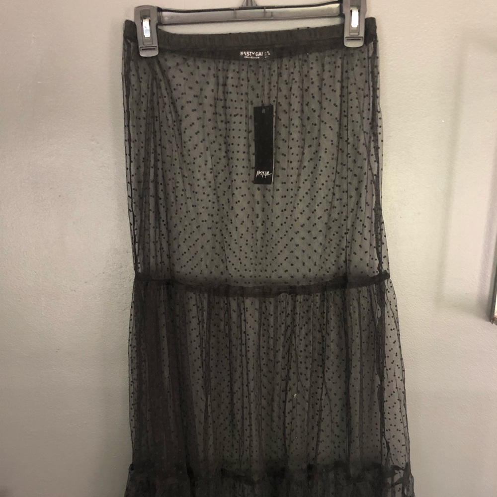 Black mesh tiered maxi skirt